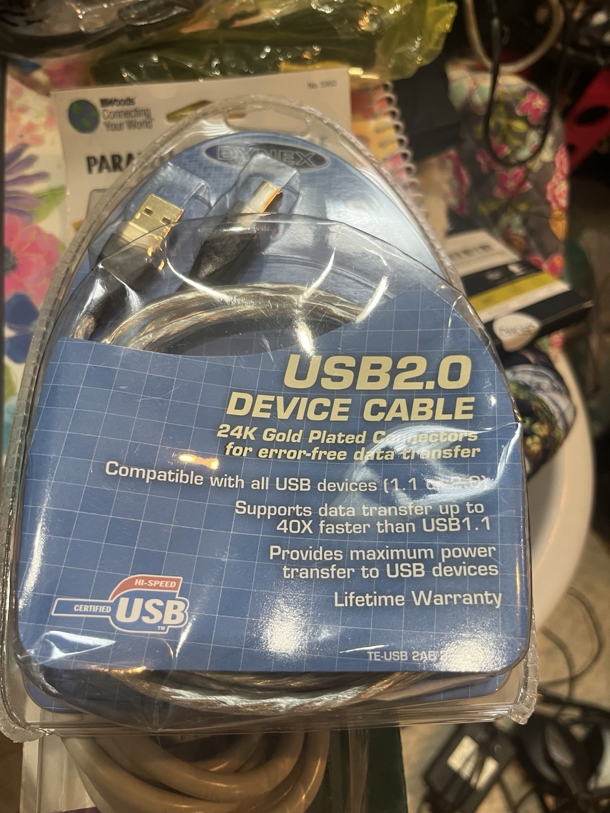 USB2.0 Dynex Device Cable Data Transfer, 24K Gold Plated Contacts, 6′ – NEW