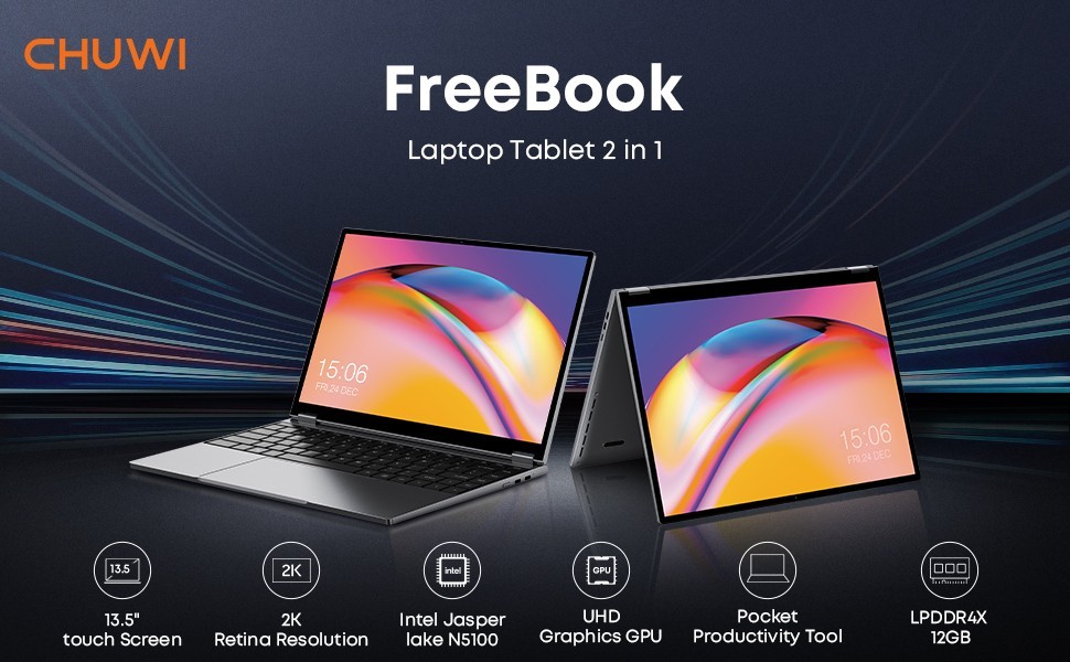 CHUWI FreeBook 13.5″ Touchscreen Laptop Intel N5100 12GB RAM 512GB SSD Win 11