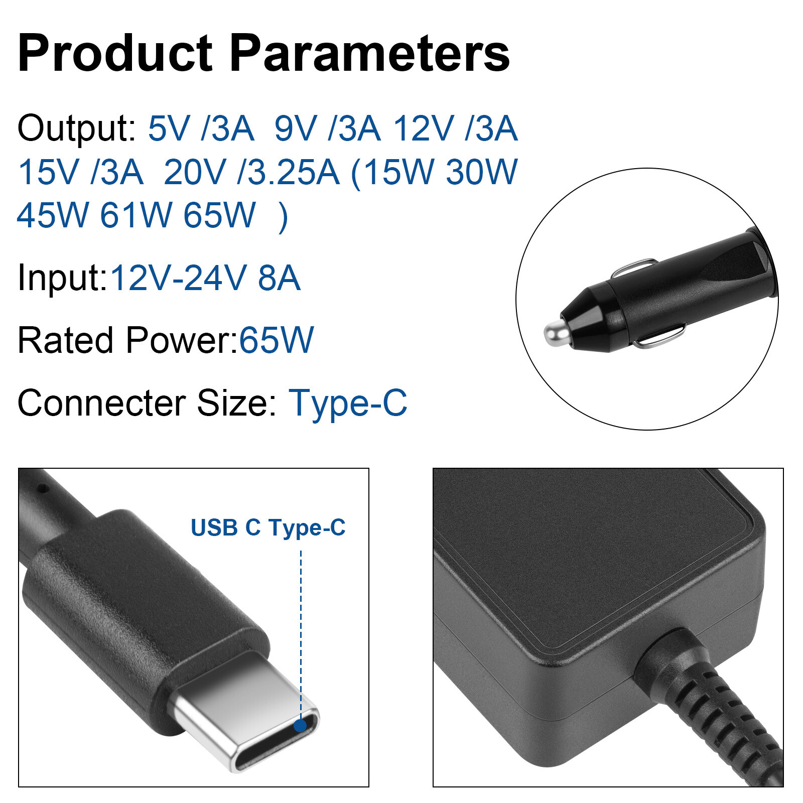 65W USB-C DC Travel Adapter Auto Car Charger for Dell Latitude 5420 3520 5520 95