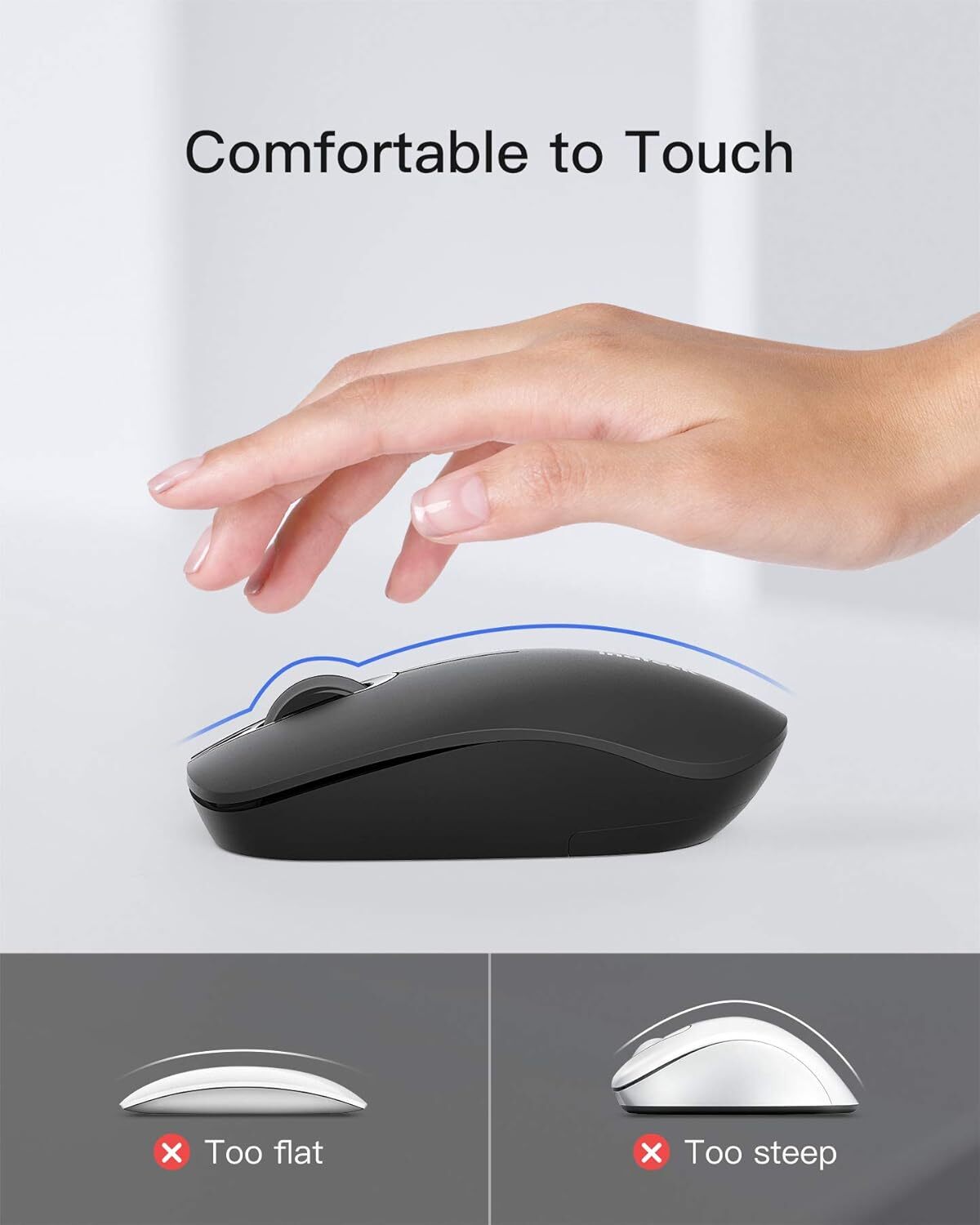 Inateck Wireless Mouse 2.4G Slim Mouse W/ 2 Nano Receiver USB A/USB C Noiseless