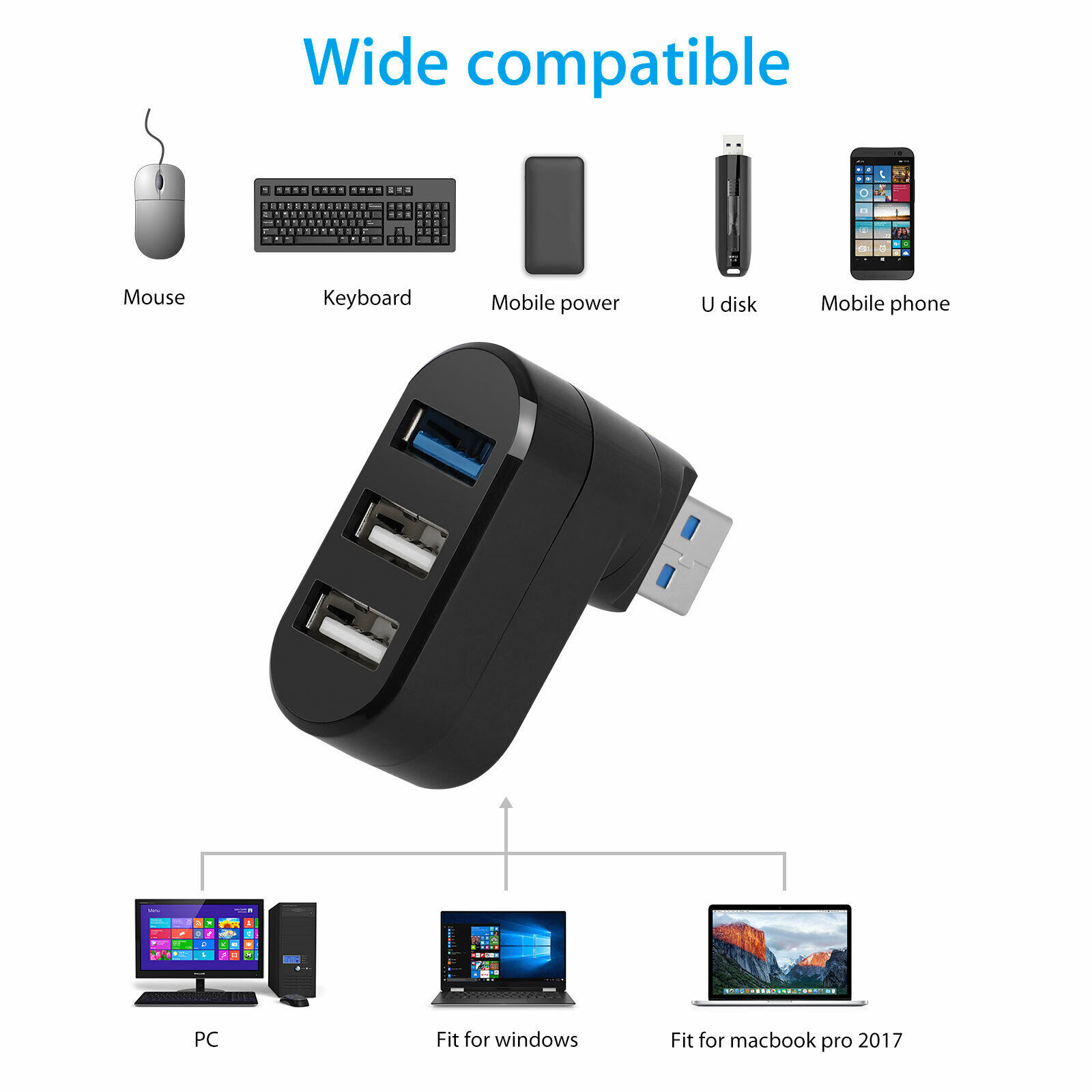 3 Port High Speed USB 3.0 Multi HUB Splitter Expansion Desktop PC Laptop lot