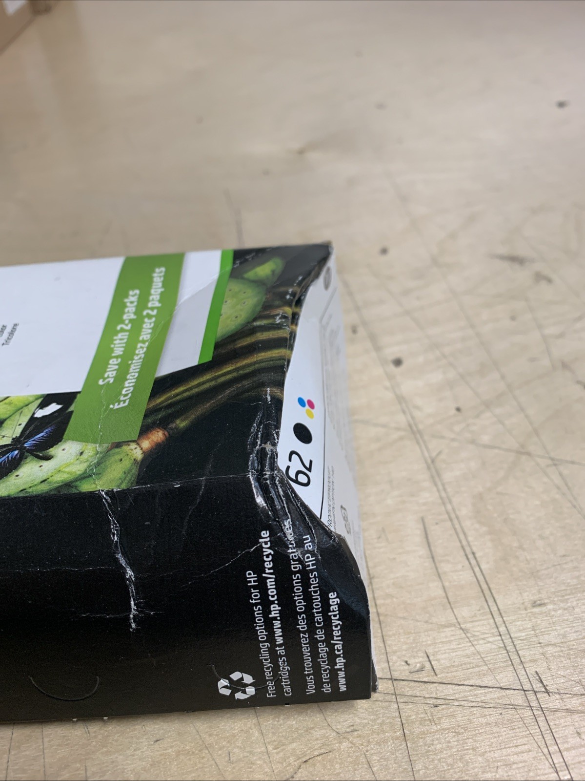 HP 62 2-pack Black/Tri-color Original Ink Cartridges EXP- Jun 2026 (Damaged Box)