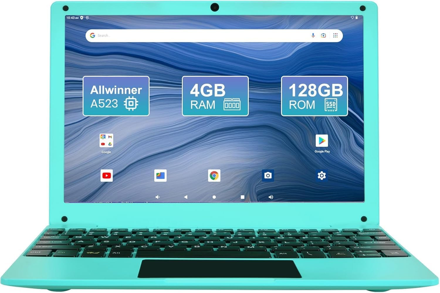 Mini Laptop 10.1 Inch Android 14, 4GB RAM, 128GB EMMC, Small Computer HD IPS Dis