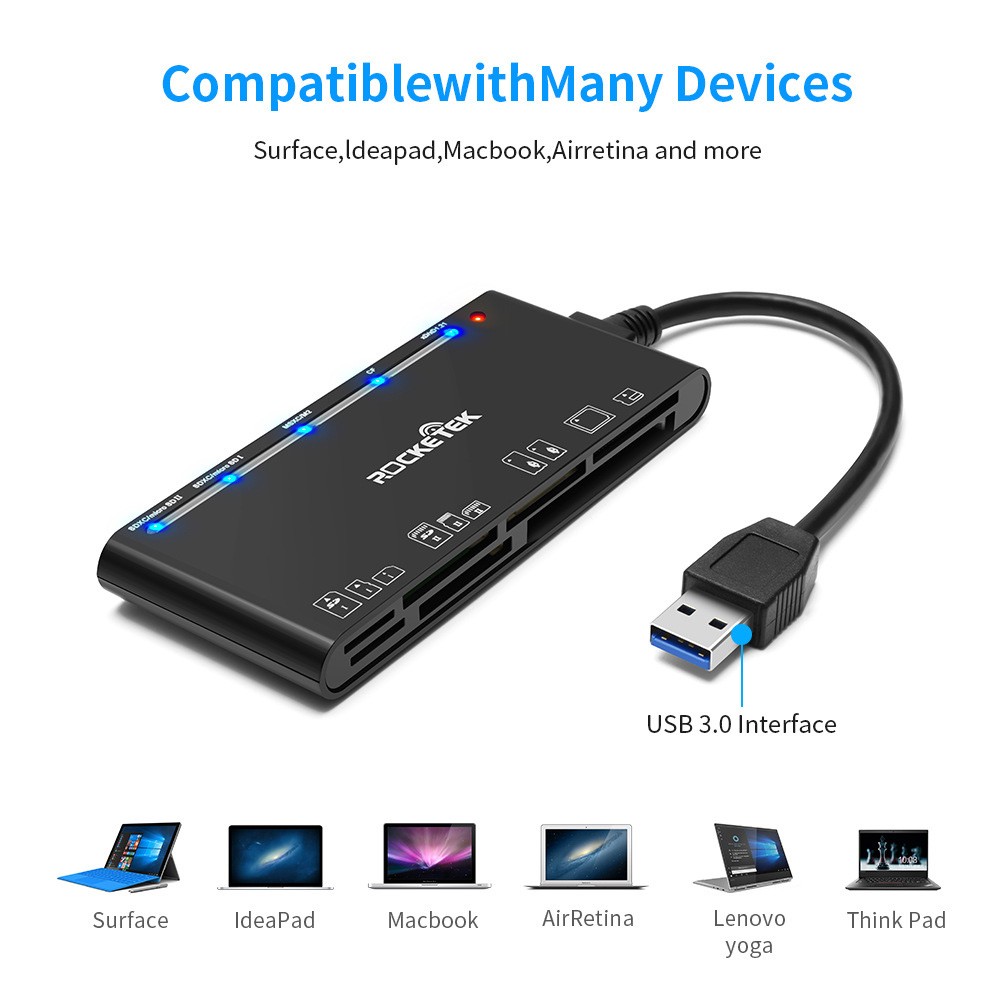 USB 3.0 Memory Card Reader, 7 in 1 Adapter Hub, for SD, CF, TF, Micro SD, XD, MS