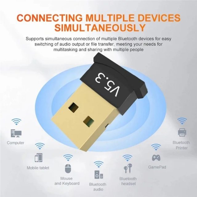【NEW】USB BLUETOOTH 5.3 ADAPTER FOR PC, LAPTOP, WIRELESS SPEAKER, AUDIO RECEIVER