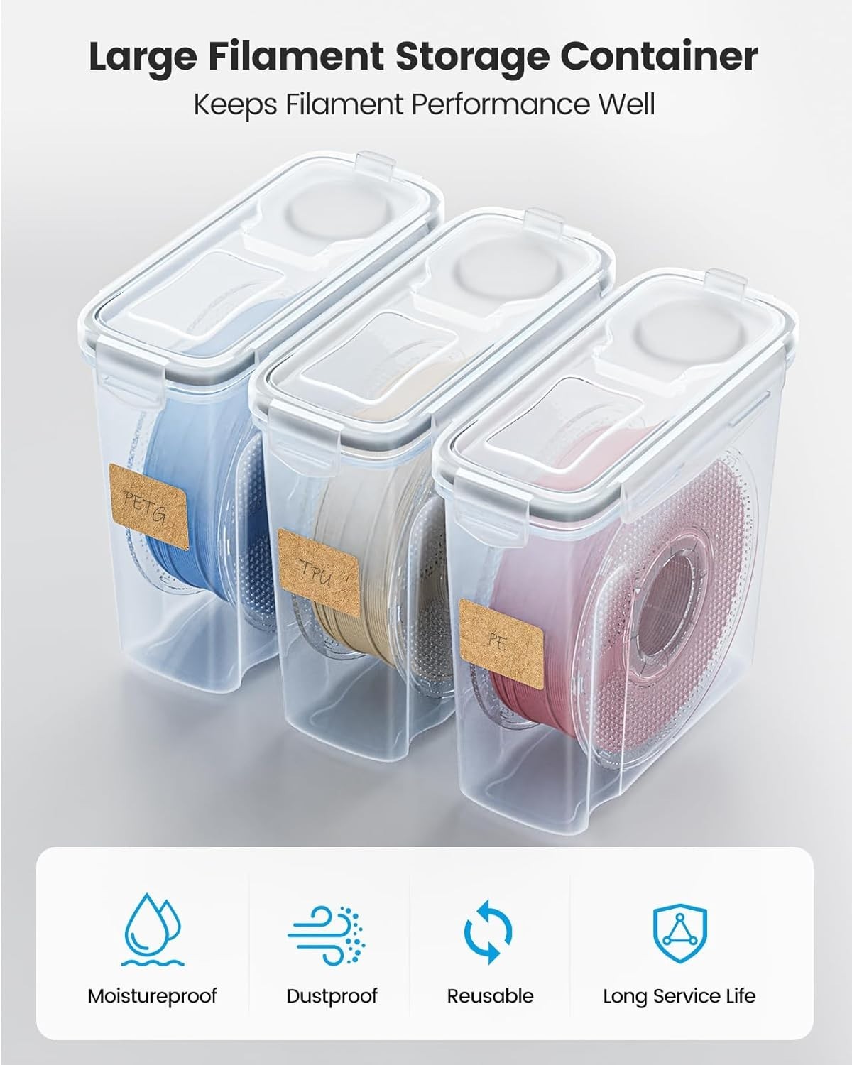 Filament Storage Box – 4 Pack Filaments Container for 3D Printing Filaments S…