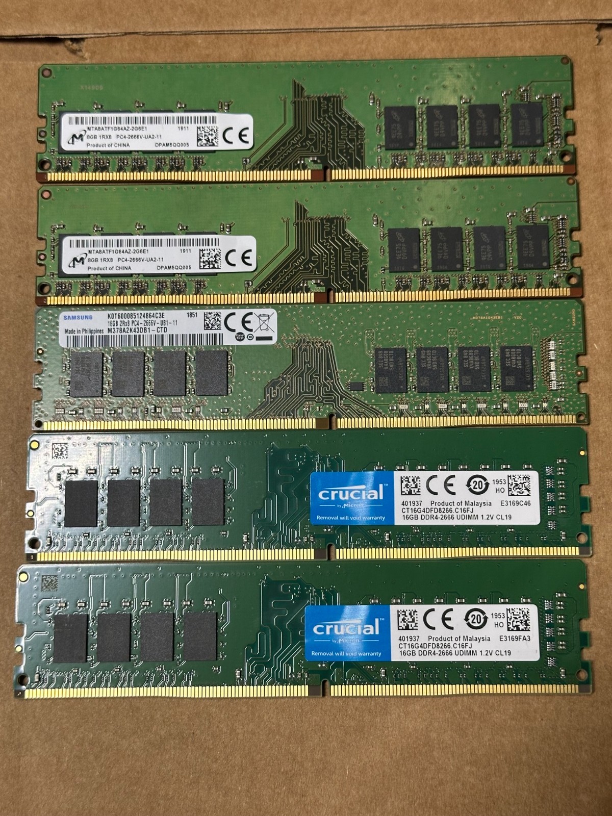 Lot 5 desktop memory 16GB(3) 8GB(2) PC4 Mix DDR4 crucial micron samsung