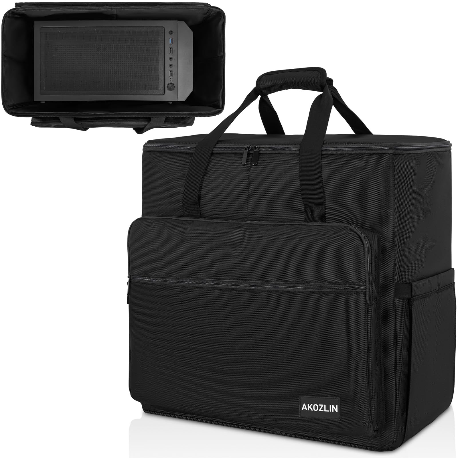 PC Travel Case Desktop Carrying Bag Padded Water Resistant Nylon Tower Mouse Blk