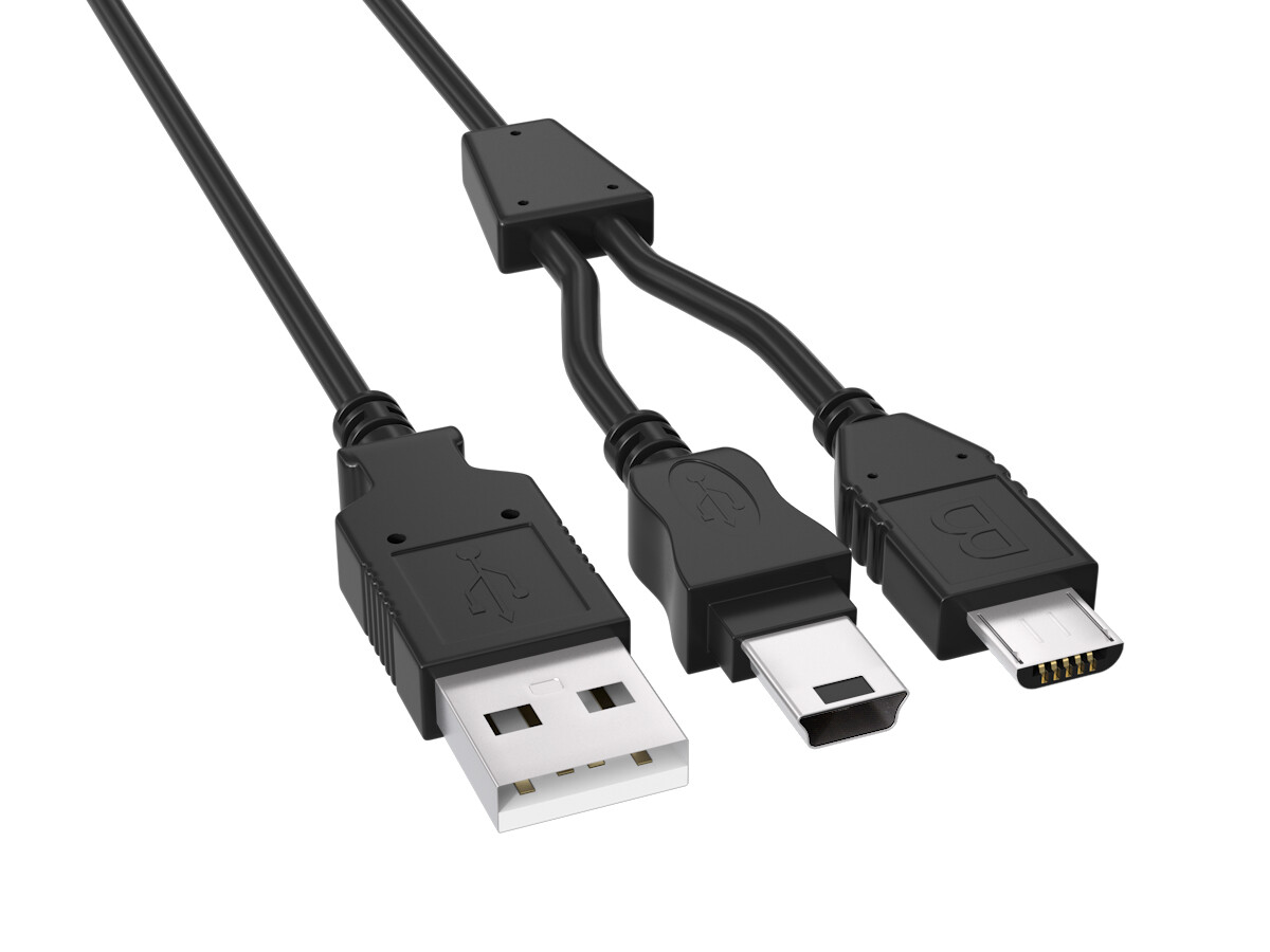 5ft USB 2.0 2-in-1 Splitter Cable: A Male to Mini 5-Pin and Micro B Male, Black