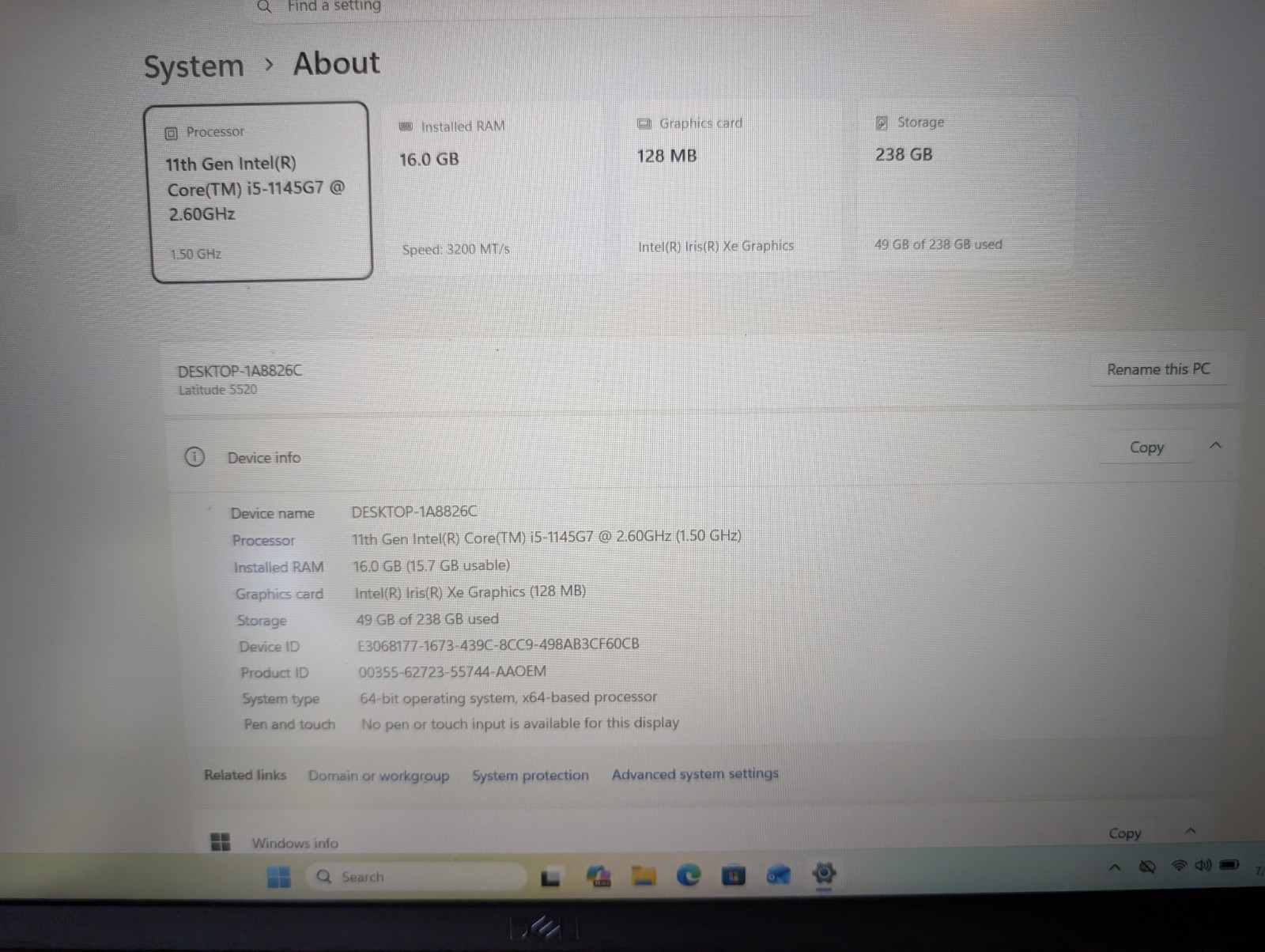 Dell Latitude 5520 15.6″ i5-1145G7 16GB 256GB SSD NVMe Win11