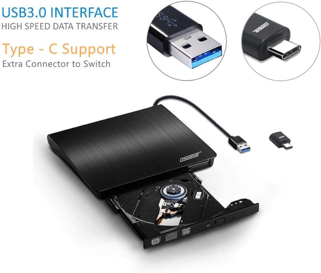 Slim External CD DVD RW Drive USB 3.0 Writer Burner Player Black For Laptop PC