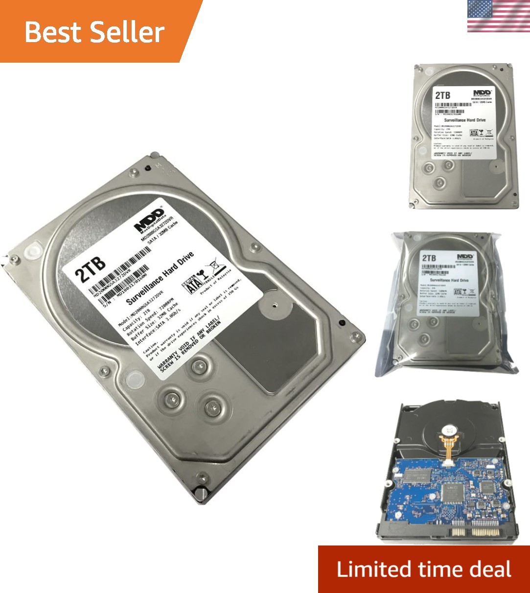 Efficient 2TB 7200RPM HDD, Perfect for 24/7 Surveillance and Security Monitoring
