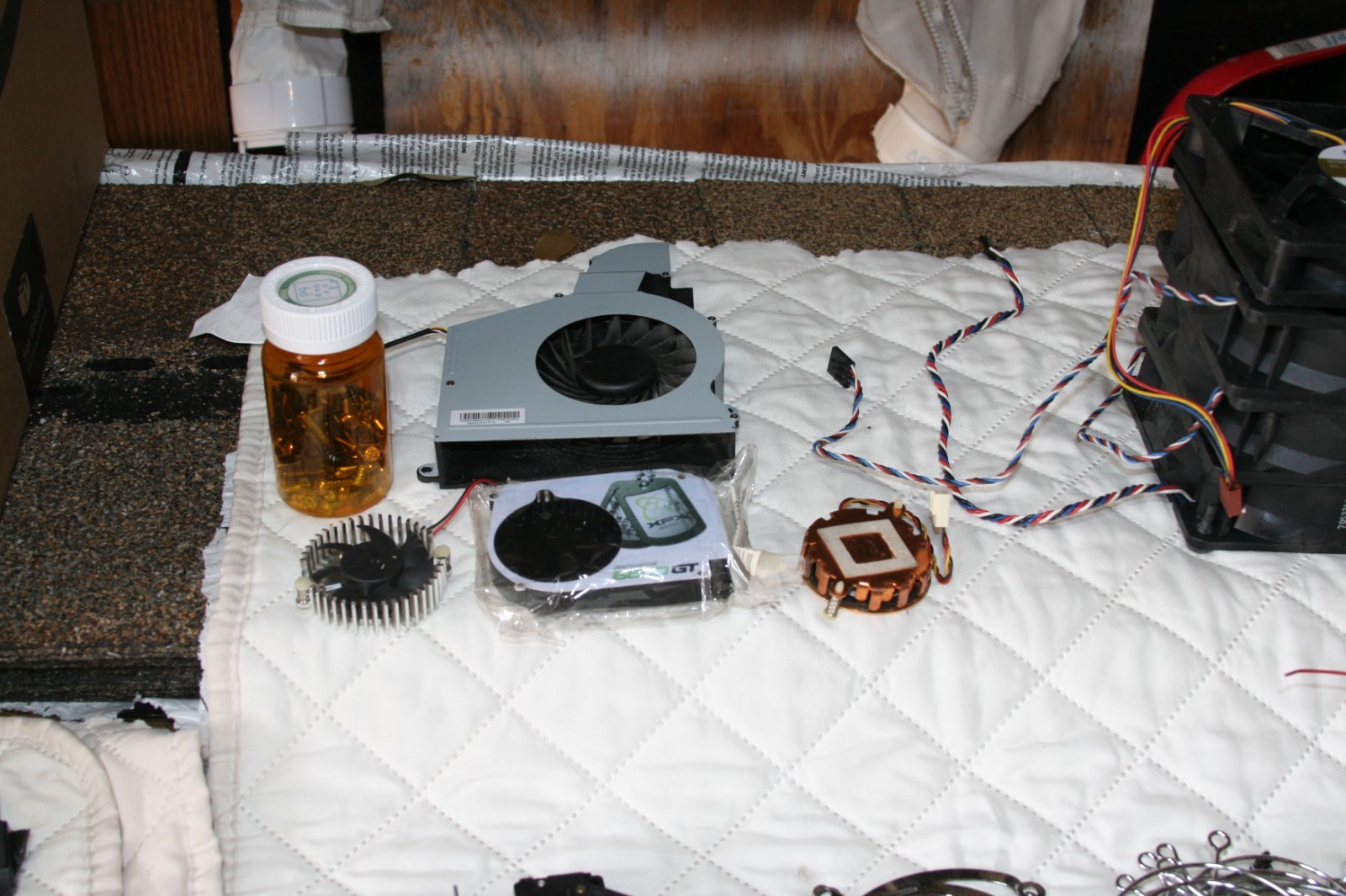 Misc Computer Parts, fans, switches,speakers, see description.