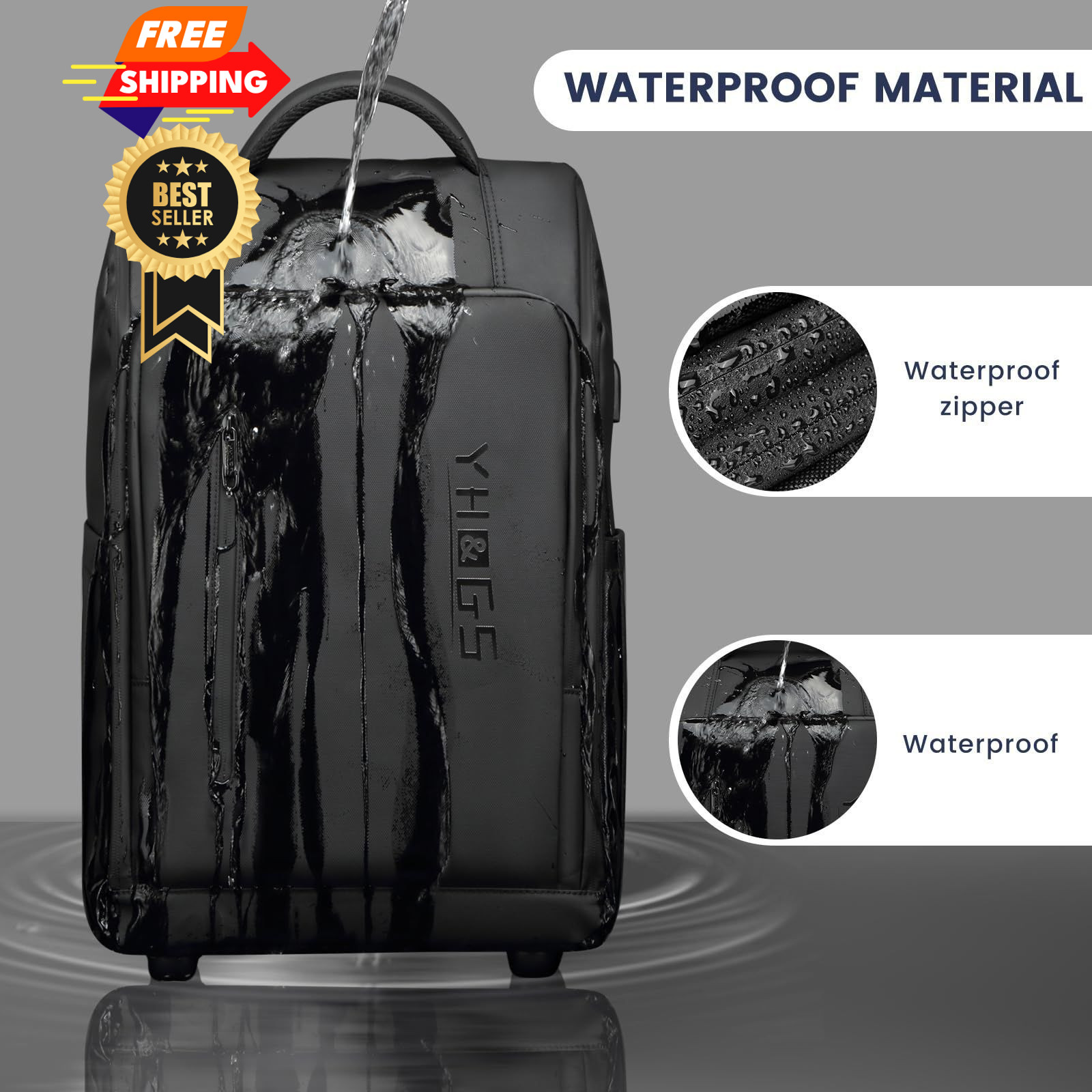GOTECH Rolling Backpack with Wheels, Waterproof Wheeled 18x3x14 inches, Black