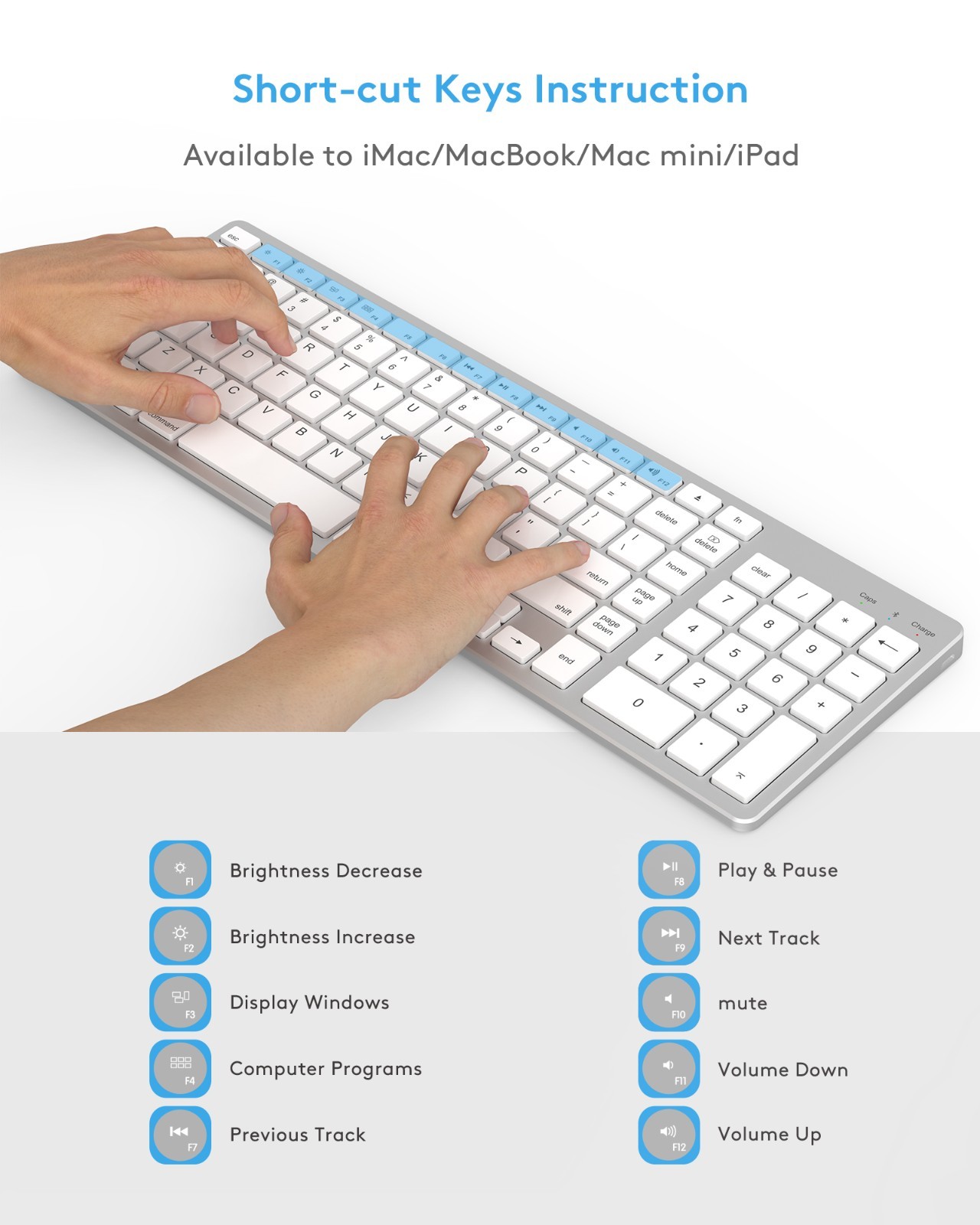 Wireless Keyboard with Numeric Keypad for Apple Mac Computers