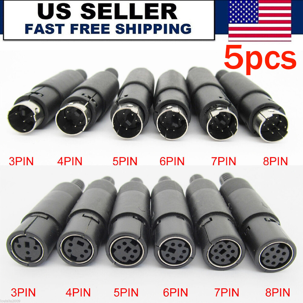 5X Mini DIN Plug Jack Connector with Black ABS Plastic Handle 3pin to 8pin