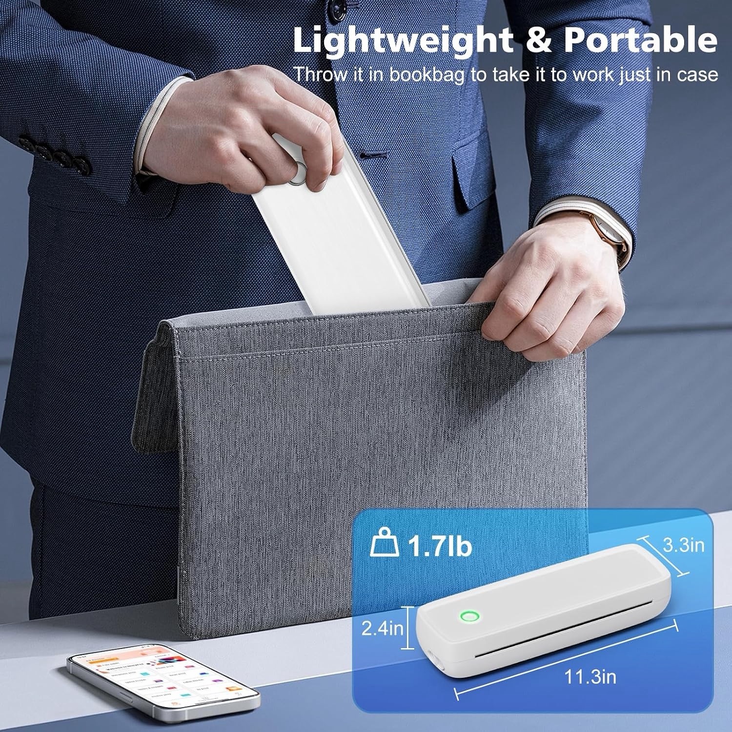 Portable Wireless Thermal Printer Inkless Travel Printer for Letter A4 A5 Paper
