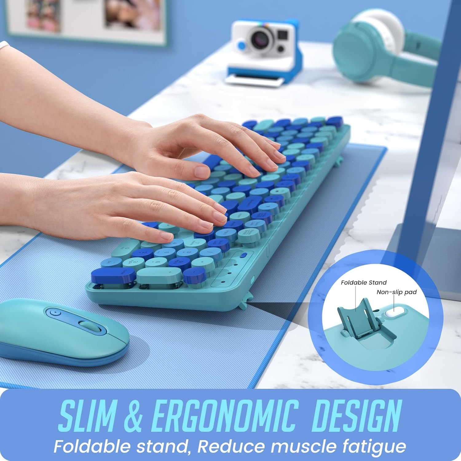 Colorful Computer PC Wireless Keyboard Mouse Combo Full-Sized Silent Typewriter