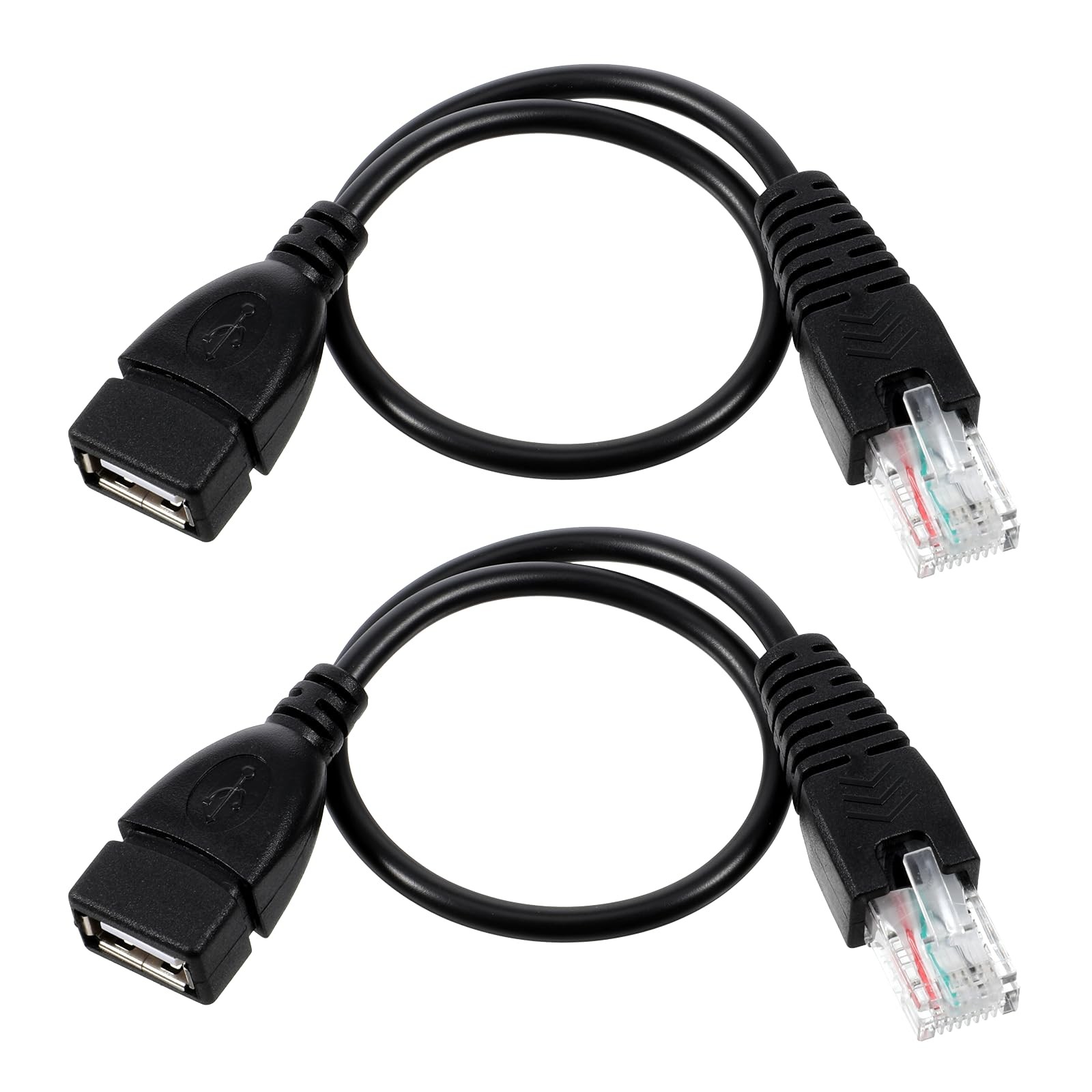 2 PCS 11.81 Inch USB 2.0 to RJ45 Ethernet Adapter 8P4C Male Conversion