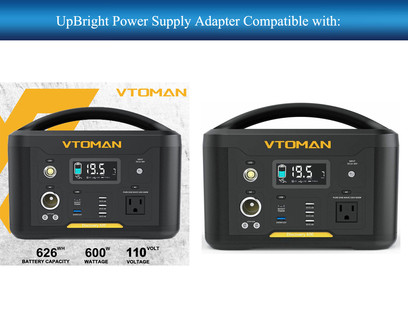 AC Adapter For Vtoman 600W 1000W 1500W 1800W 1800 Portable Power Station Battery
