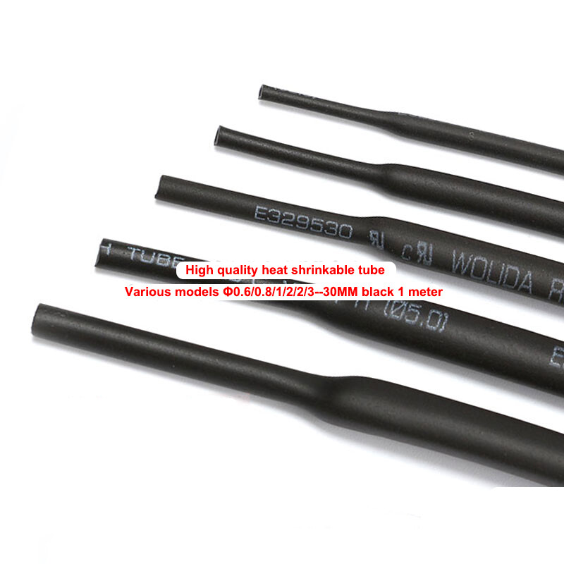 1M black 0.6/0.8/1/2/3/4/5-30mm high quality halogen-free heat shrinkable tube