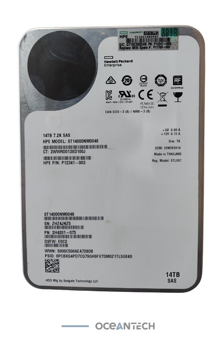 Seagate / HP P12341-003 ST14000NM0048 14TB 7.2K SAS 12Gbps 3.5in 512e HDD