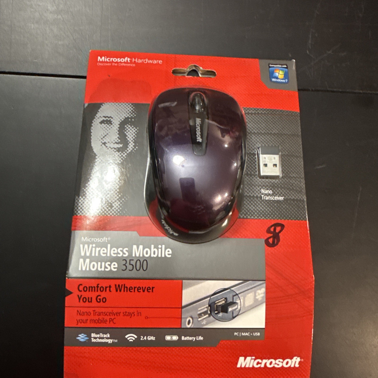 New Microsoft Wireless Mobile Mouse 3500 Purple BlueTrack Nano Transceiver