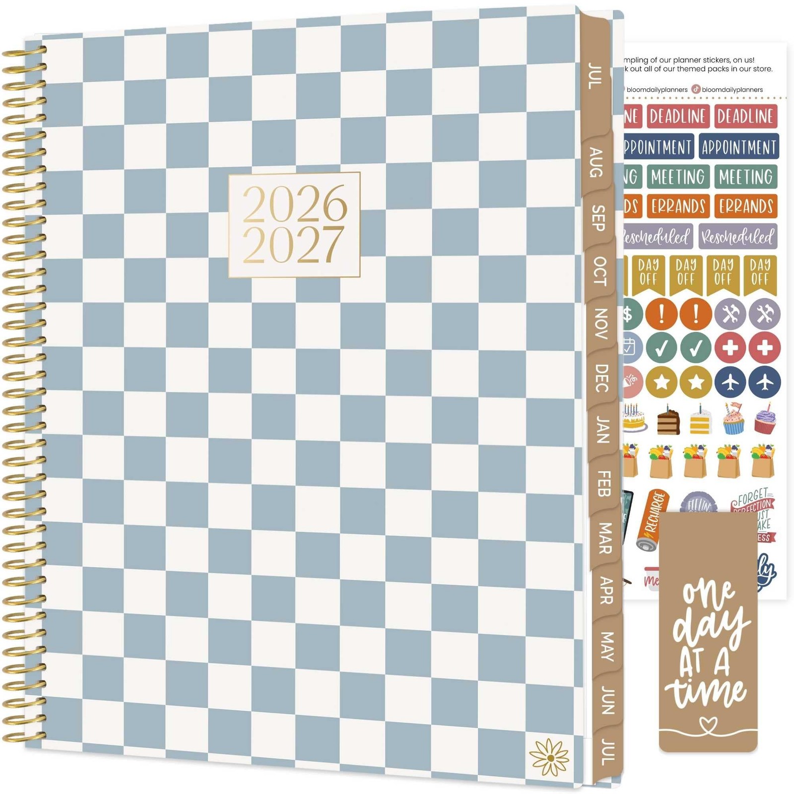 Daily Planner 8.5 x 11 2026-2027 Academic Year Weekly Monthly Checkered bloom