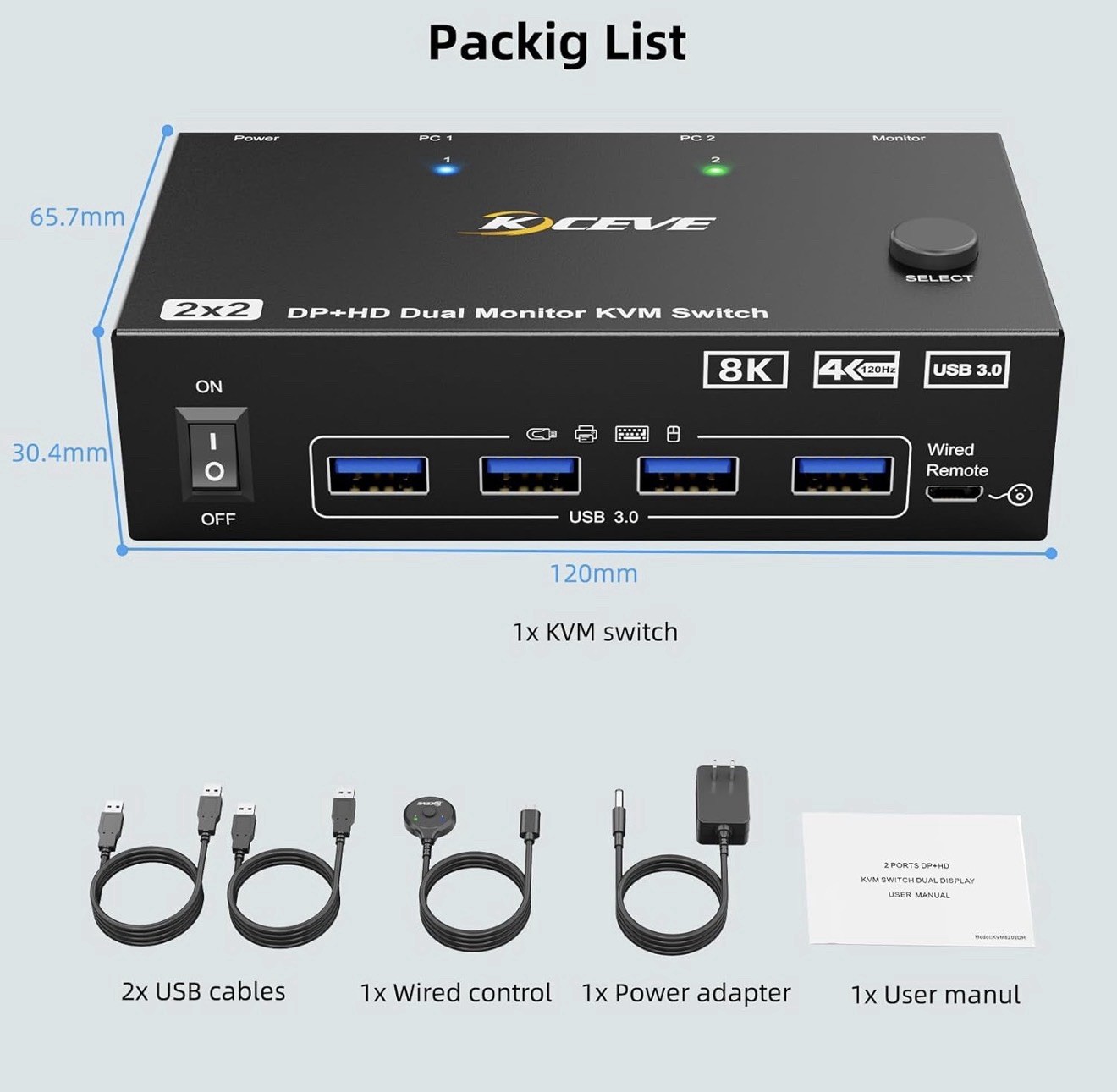 8K KVM Switch 2 Monitors 2 Computers Displayport HDMI, Dual Monitor USB 3.0 D…