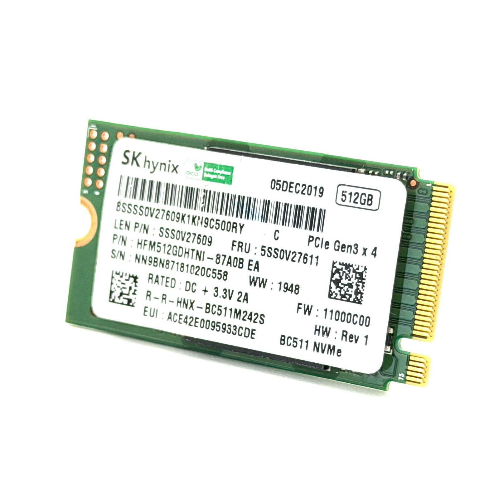 512GB M.2 PCIE NVME 2242 SSD Solid State Drive Major Brand Samsung, WD, LiteON