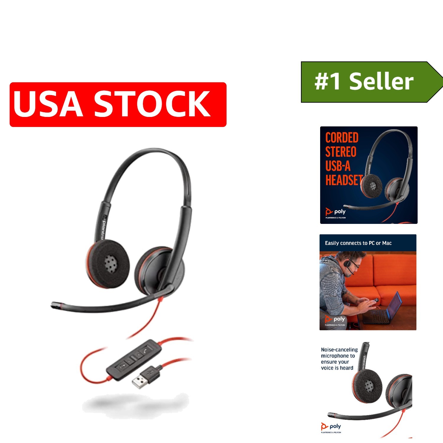 Lightweight Blackwire C3220 Wired Headset for Professionals – Noise Cancelling