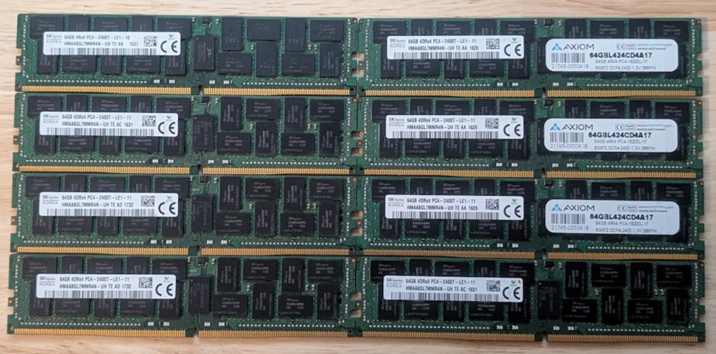 8x SK Hynix 64GB DDR4 4DRx4 2400MHz ECC LRDIMM (HMA84GL7MMR4N-UH)
