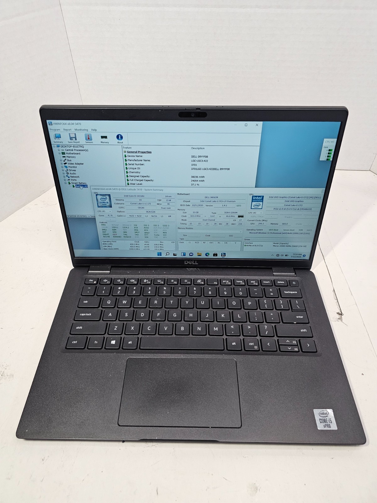 Dell Latitude 7410 14″ Laptop i5-10310U 1.7GHz 16GB RAM 256GB SSD Win11 #04