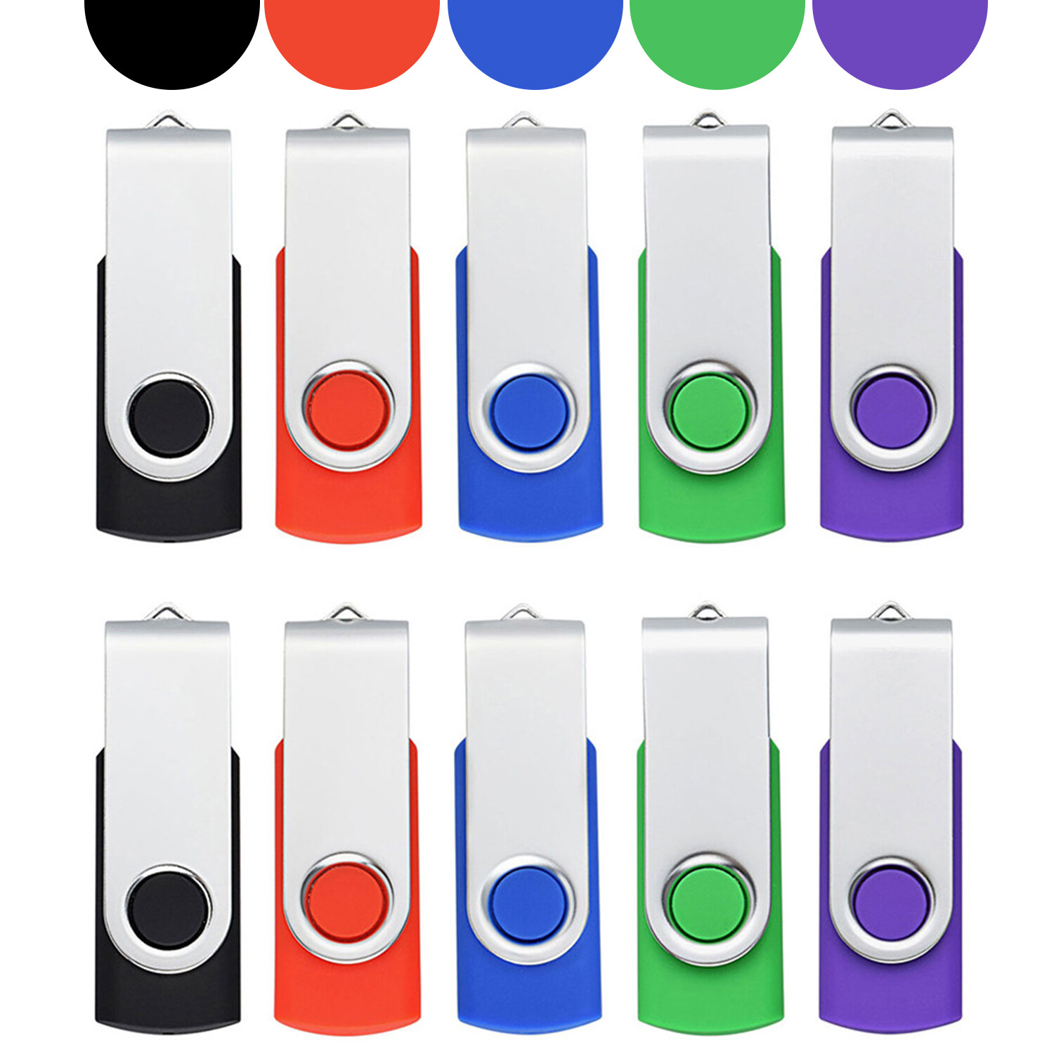 Mixed Color USB 2.0 10PCS 64GB Metal Swivel Style USB Flash Drive Memory Sticks