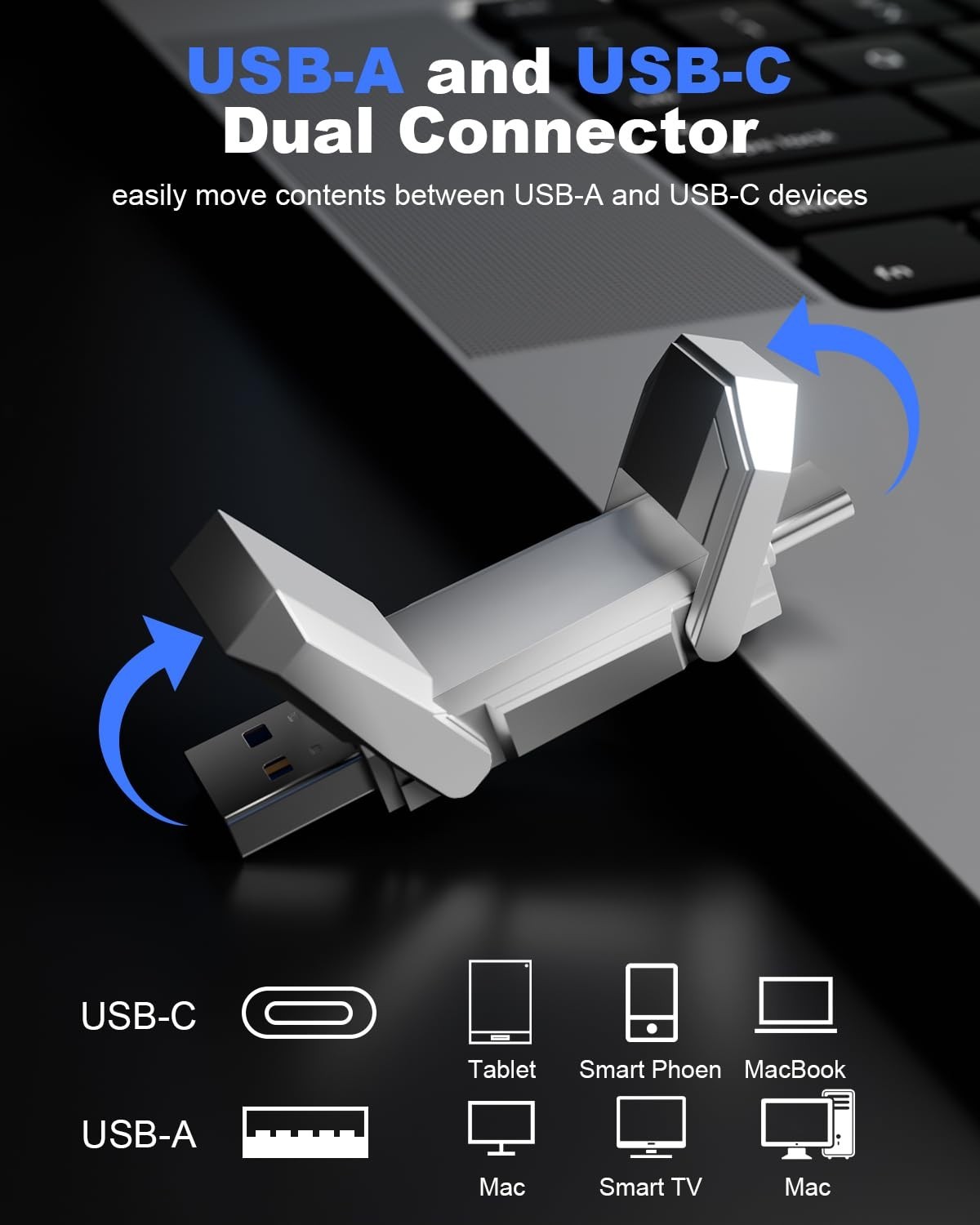 64GB Portable SSD External Drive, 450MB/s USB 3.2 Gen 2, Type C & USB A, Silver