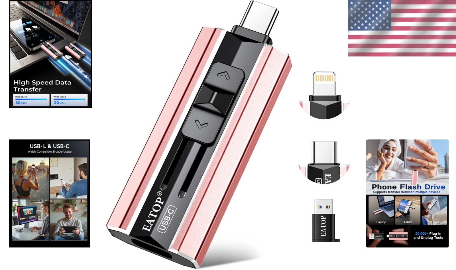 iPhone iPad Android PC Mac 256GB Dual Interface Flash Drive