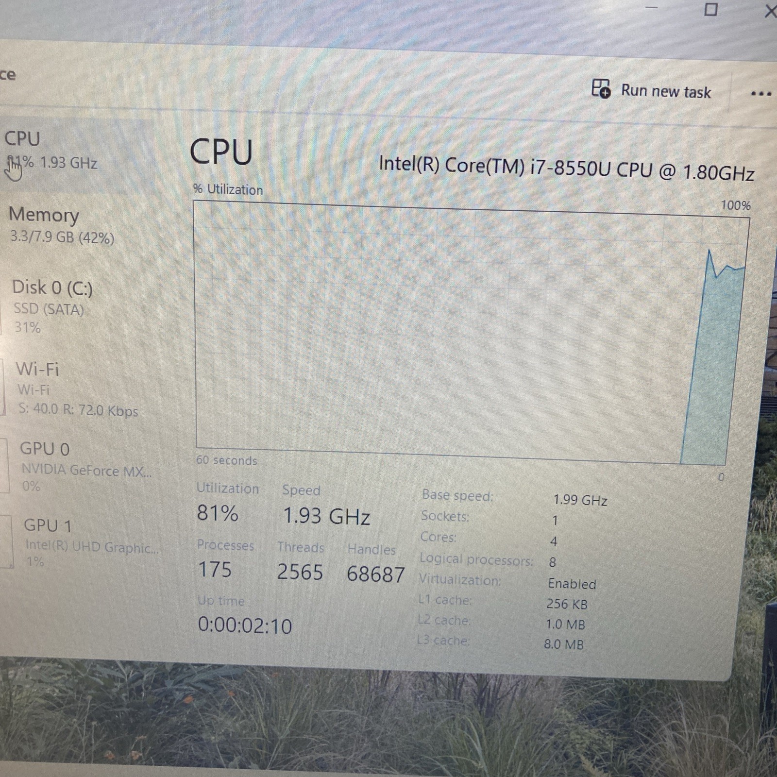 ASUS P2540U Intel Core i7-8550U 1.80GHz 8GB RAM 256 GB SATA win 11pro