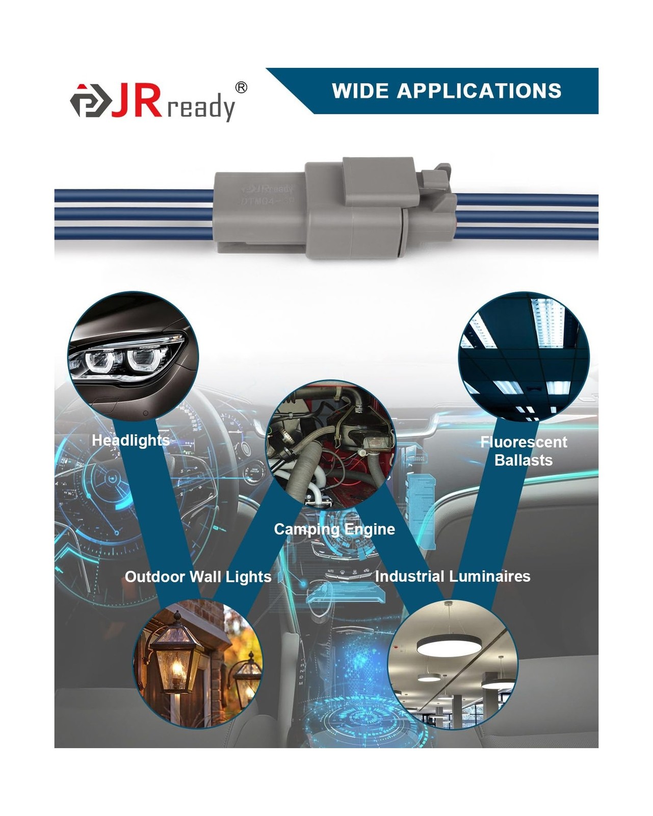 JRready Deutsch DTM 3 Pin Connectors 4 Kits, Waterproof Electrical Wire Conne…
