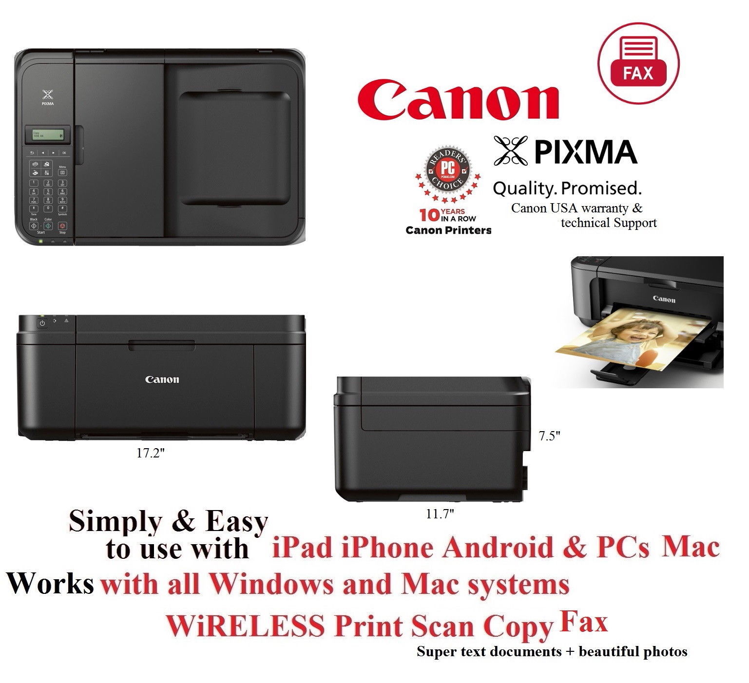 NEW Canon TR4720 (4522) Wireless Printer Copy Scan-Fax-Legal size Print