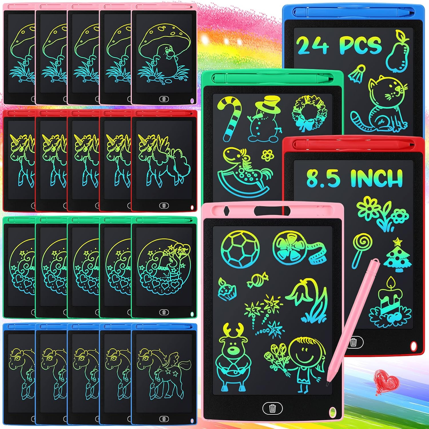 24 Pieces LCD Writing Tablet Doodle Board 8.5 Inch Colorful Reusable Screen Boar