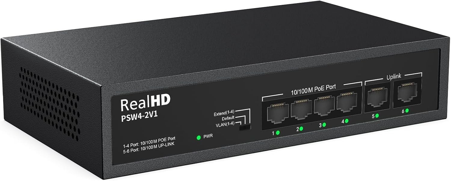 4 Port PoE Switch 8 Ports PoE+ 2 Uplink Unmanaged 100Mbps High 55W 802.3af/at