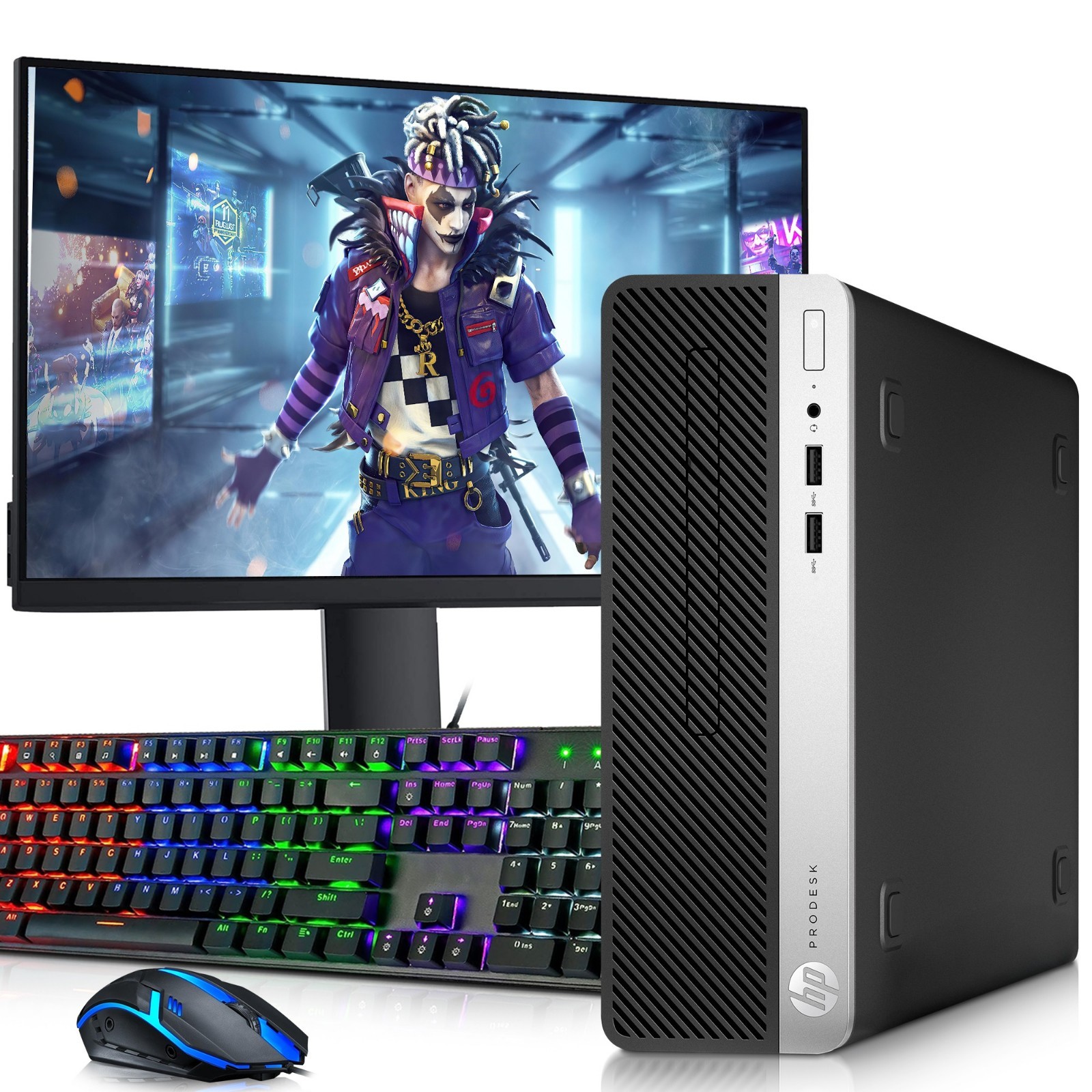 HP ProDesk 400 G5 Gaming Desktop PC i5 16GB 512GB SSD Win 11 NVIDIA GTX 24″ WiFi
