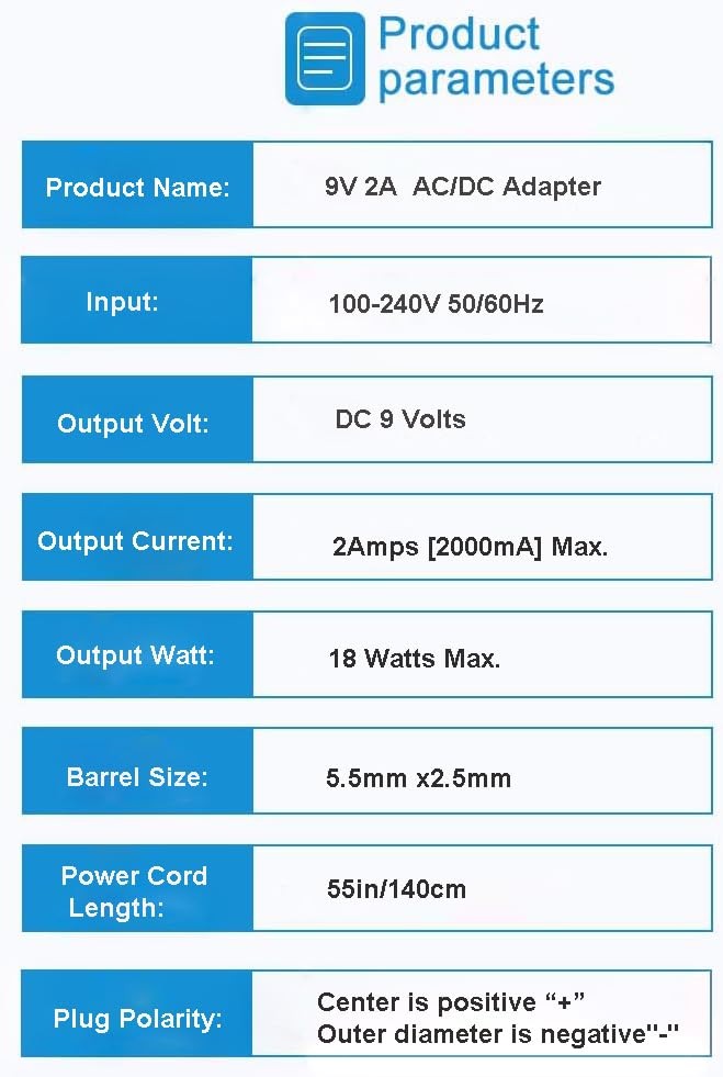 9V 2A Power Supply Adapter AC 110V-240V to DC 9Volt 1.5A 1A 750mA black