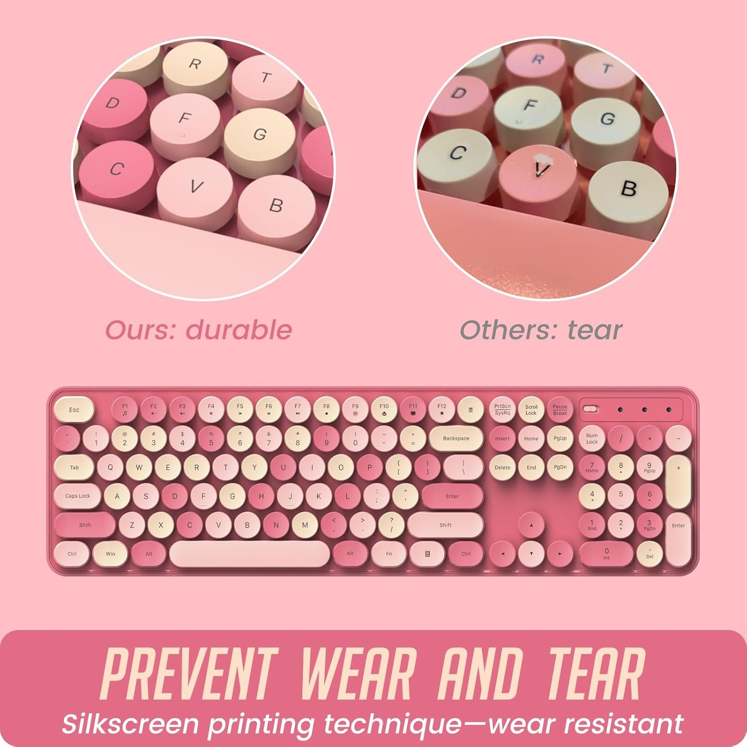 Colorful Computer PC Wireless Keyboard Mouse Combo Full-Sized Silent Typewriter