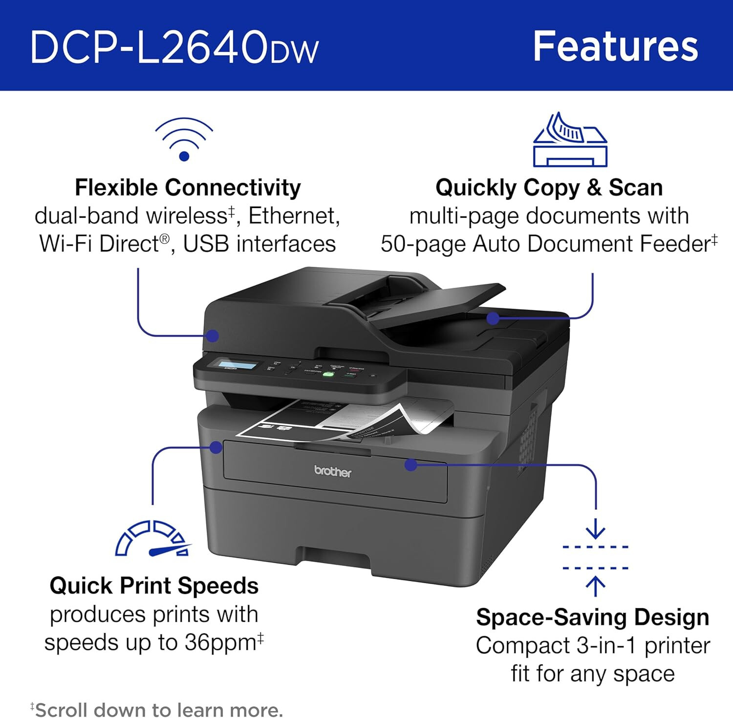 Brother DCP-L2640DW Multifunction Wireless Monochrome Laser Printer