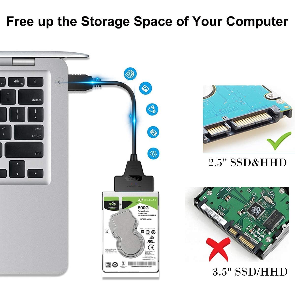 Sqruchel SATA to USB 3.0 Adapter – External Hard 2.5 inches, Black