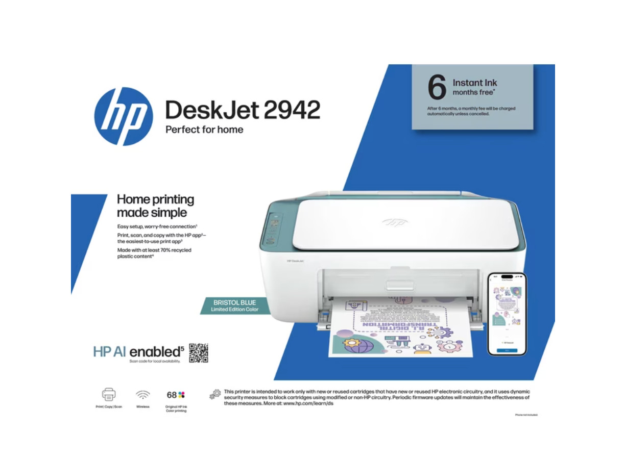 HP DeskJet 2942 Wireless All-in-One Color Inkjet Printer, 6 Months Free Instant
