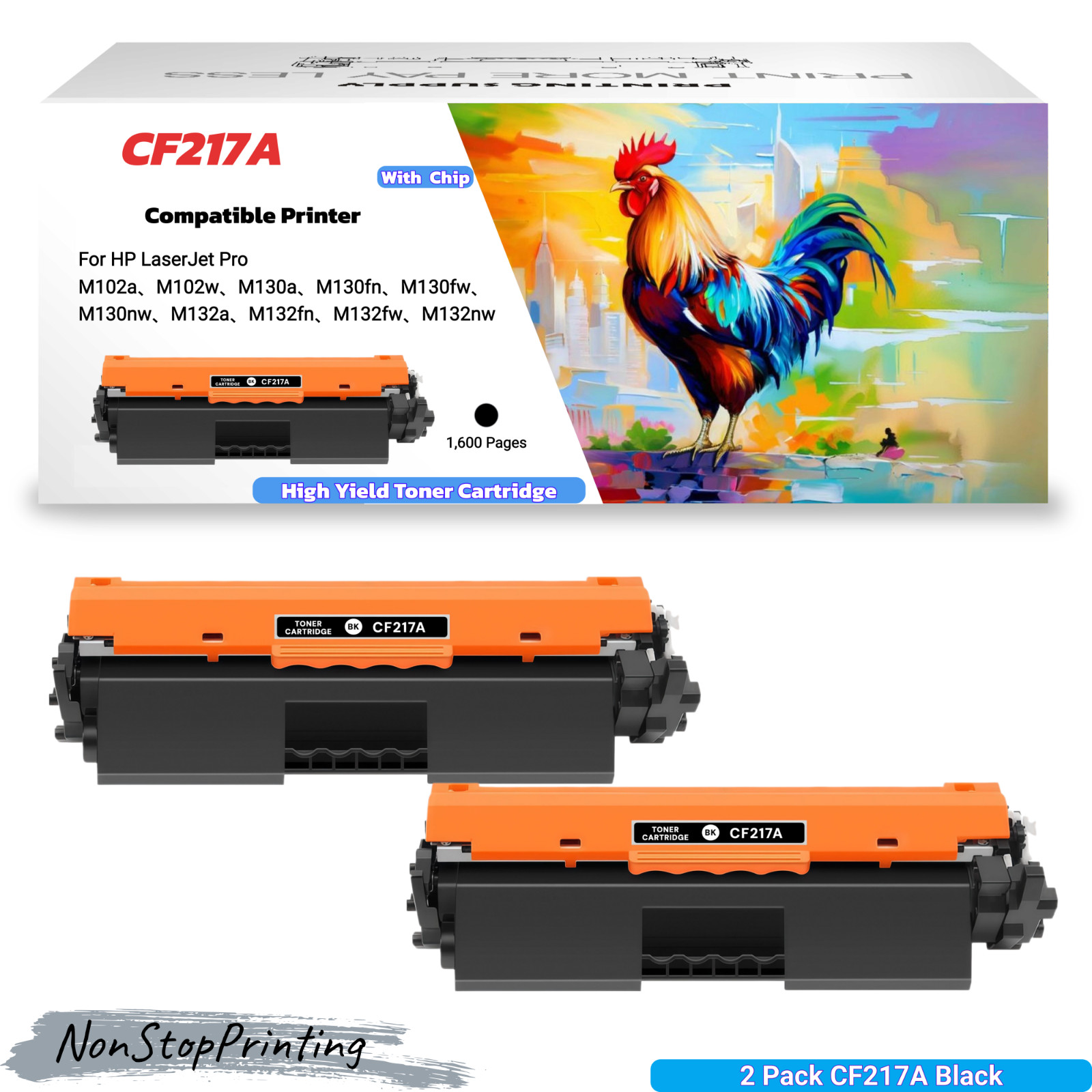 Brand New 2 PK CF217A 17A Toner Cartridge for HP M102 M130 M132 Black
