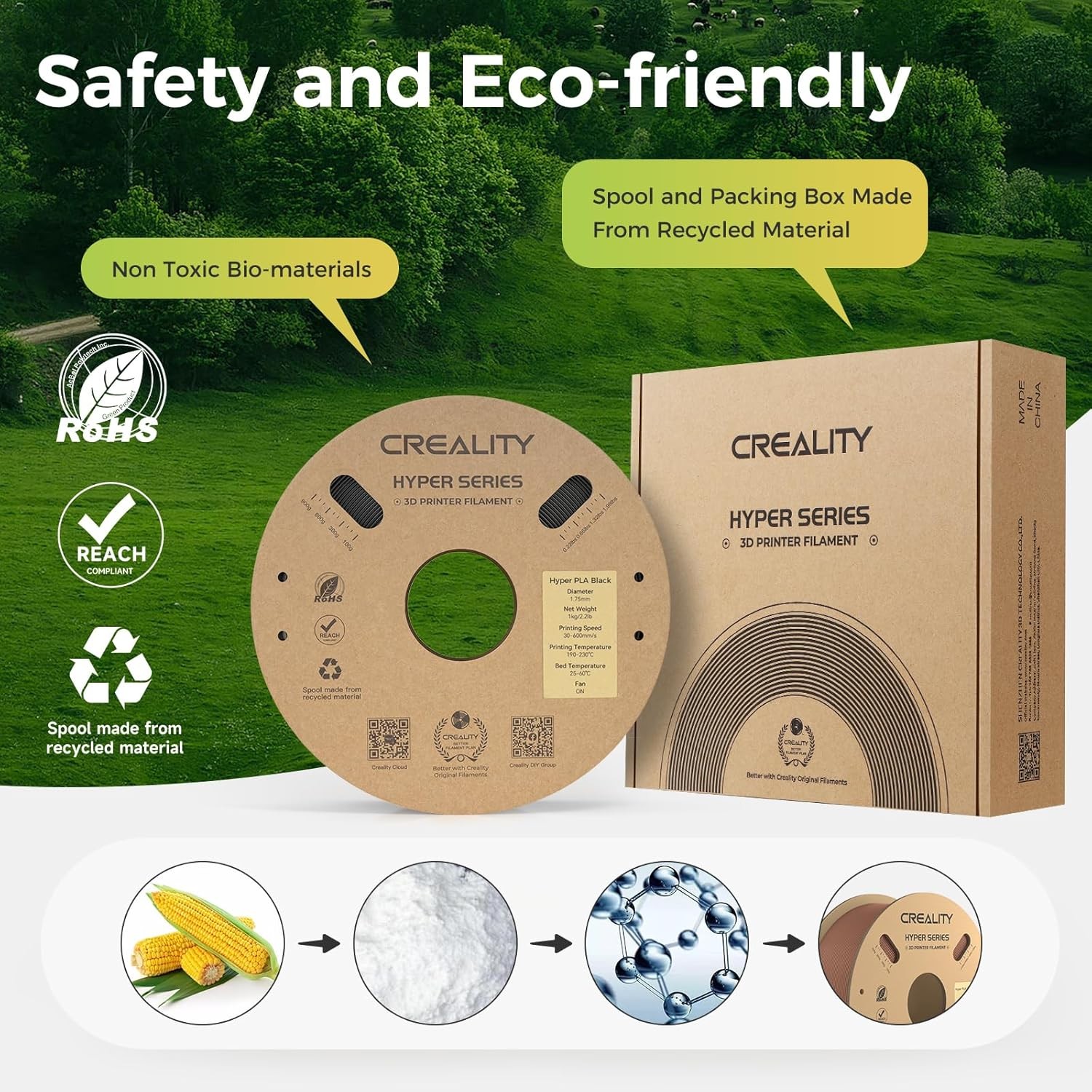Creality Hyper PLA Filament 1.75mm High Speed PLA 30-600mm/s 3D Printer Filament