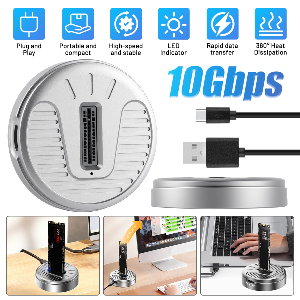 10Gbps M.2 NVMe SSD Docking Station PCIe SSD Dock To USB C Adapter USB 3.1